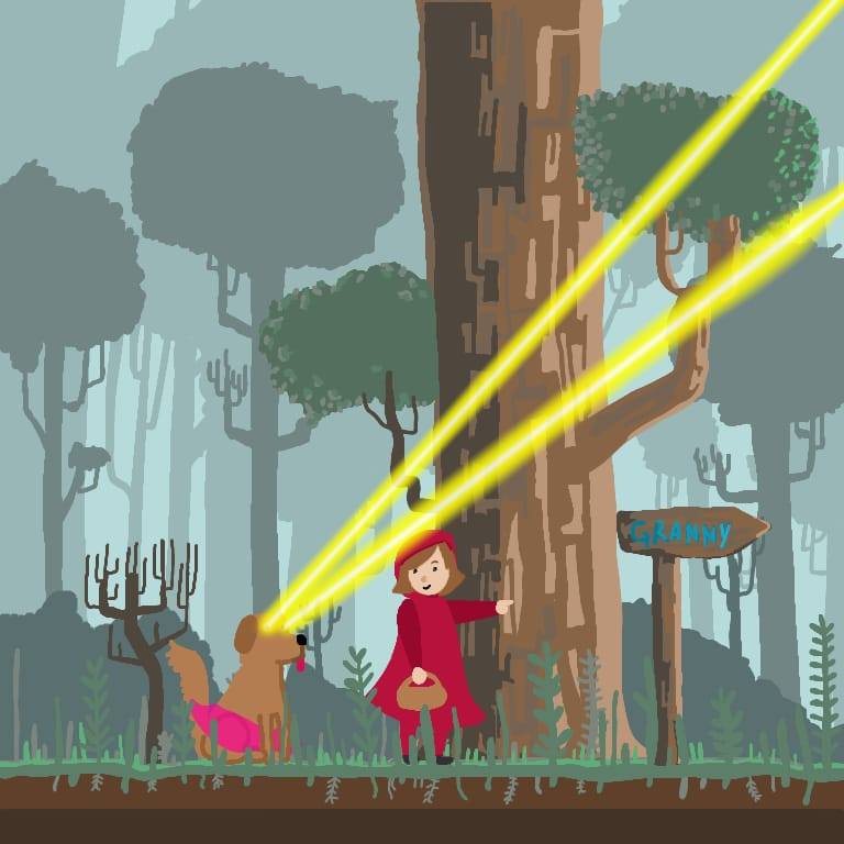Little Red Riding Hood and a Laser Dog with a tutu.