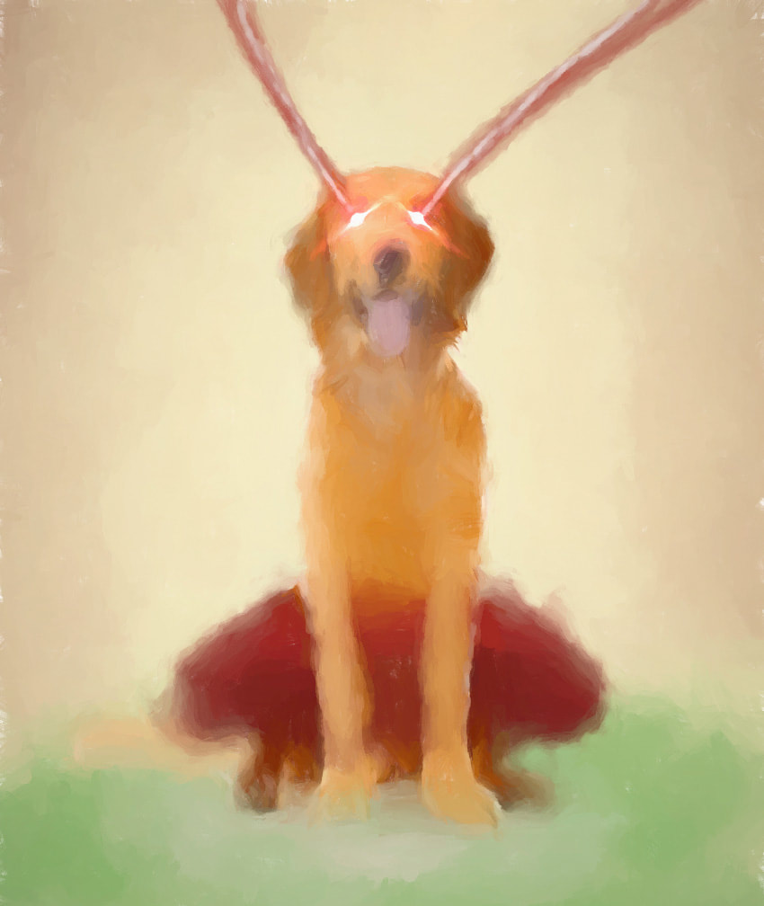Impressionist painting of a laser dog with a tutu